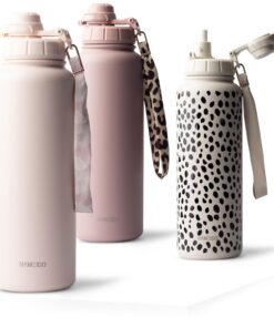 MAMEIDO Thermosflasche mit Strohhalm BPA-frei, edelstahlisoliert, 500 ml für Outdooraktivisten | MAMEIDO Wassertflasche