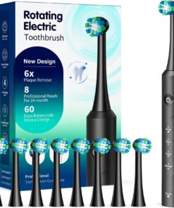 Rotierende Elektrische Zahnbürste für Erwachsene - 8 Bürstenköpfe, 4 Putzmodi, 60 Tage Akkulaufzeit, 2-Minuten-Smart-Tim