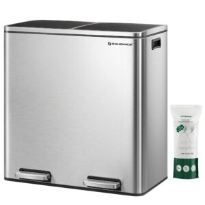 SONGMICS 30 Liter Küche Mülleimer, Metall/Luftdicht, Softclose, Silbern-Schwarz, 15 Müllsäcke LUFTDICHTELIG LUFTDicht LT