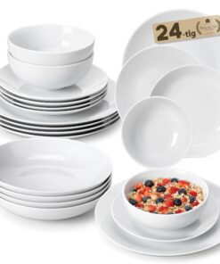 Malacasa Amelia 24-tlg Modernes Porzellan Geschirrset für 6 Personen - Designerisches Tafelservice in Weiss | Malacasa