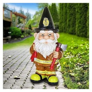 Lustige Harz Karriere Wasserfreie Outdoor-Statue für Patio Lawn Yard - Feuerwehrharz Gnom Dekoration