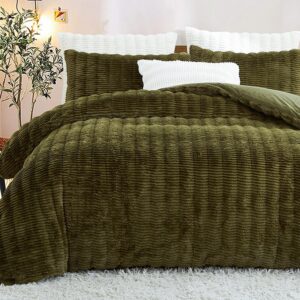 Tospass Flauschig Warm Winterbettwäsche 135x200 cm Dunkelgrün Cashmere Touch Reißverschluss Kissenbezug