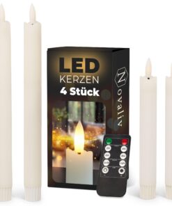 Sparser Stabkerzen LED mit Timer für WEISS Raumbeleuchtung - 6 Stunden - ECHTWachs 18cm+23cm Höhe 2 AAA Batterien - Kerz