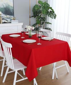 LisinEase Rot Rechteckige Tischdecke 140 x 240 cm für Weihnachten – Baumwollmischung 250 g/m² – Für 6- bis 10-Sitzer-Tis