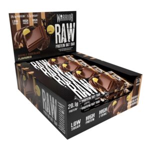 Warrior Raw Proteinriegel Flapjack - zuckerarmer Mahlzeitsnack für Energie und Muskelgewinnung (Doppelte Schokolade) - 1