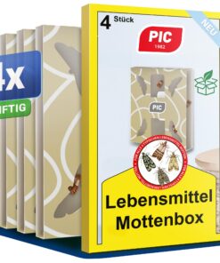 PIC Lebensmittel Mottenfalle - 2x2 Pheromonfalle für Speisekeller, effektiv gegen Lebensmittelmotten, Verklebungs- und S