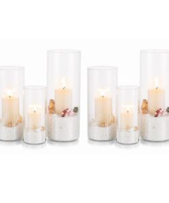 Glas Kerzenhalter Set Zylinder Modern Windlicht für Stumpenkerzen Teelichter Pampasgras (M+L+XL, 2 Sätze) Hochzeit Tisch