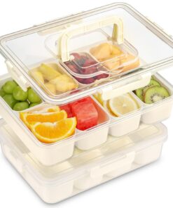 Snackbox mit 8 Fächern + Spülmaschinenfest PP + Tragbar mit Deckel für Obst Nüsse Süßigkeiten