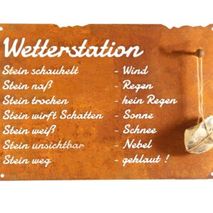 Edelrost Schild Wetterstein lustig Wetterstation für den Garten | Rostdeko Wetterstein Wetterstation 42cm x 27,5cm | Al
