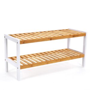 SONGMICS weiße Schuhregal LBS02H - 2 Ebenen, Wohnzimmer, Flur, Schuh-Organizer, 26 x 70 x 33 cm, FSC-Zertifiziert