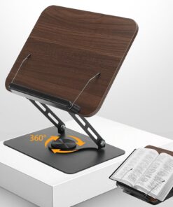 Verstellbarer Leseständer Holz für Kochbücher und Tablets mit Seitenclip | 360° drehbarer Buchständer aus Holz für Kind