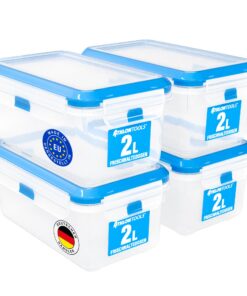 ATHLON TOOLS 4x 2L Frischhaltedosen-Set für Küche - luftdicht, auslaufsicher -100% BPA-frei - für Lebensmittel in Kühlsc