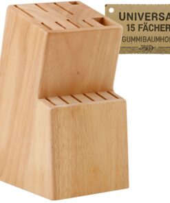 Messerblock ohne Messer Gummibaumholz 15 Teile |robust und elegant für die Küche|Küchenmesser-Block (Gummibaumholz) Me