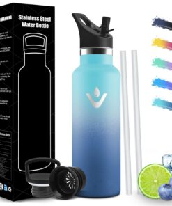 HoneyHolly Edelstahl Trinkflasche 750ml BPA-frei, Auslaufsicher Doppelwandig mit Strohhalm, 18/8 Thermoflasche Kohlensäu