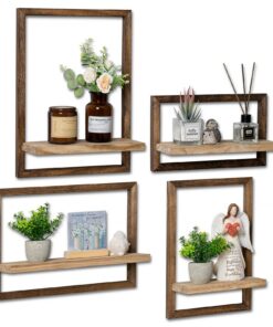 Rustikales Holz Wandregal 4er Set - Schweberegale für Wohnzimmer & Schlafzimmer (Braun)