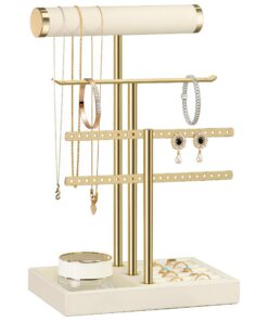Kezidhp 3-Etagen Schmuckständer mit Abnehmbaren T-Stangen für Armbänder, Halsketten, Uhren & Ringe - Beige - Schmuckaufb