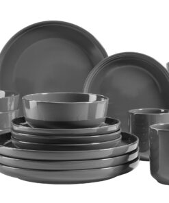 MÄSER Serie Alenia, modern skandinavisches Geschirr Set für 4 Personen, 16-teiliges Kombiservice aus Keramik in Grau, S