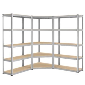 SONGMICS Belastbare Eckregal-Set GLR070E03 Lebensmittelabteilung für Küchenraum, 5 Ebenen, Silbernaturbeige, bis 2625 kg