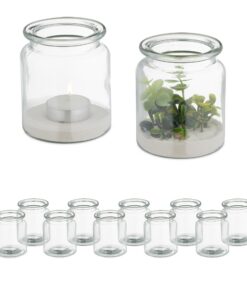 Relaxdays Windlicht, Glas, Hochzeit, transparent, 12er Set, runde Teelichthalter, HxD: 9,5 x 8 cm