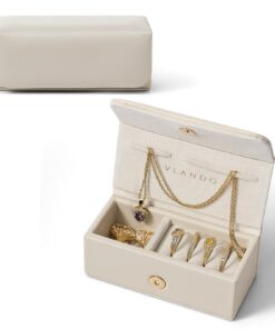Vlando Reise Schmuckkästchen Klein für Damen - Schmuckaufbewahrung, Ohrringe, Halsketten, Uhren, Beige