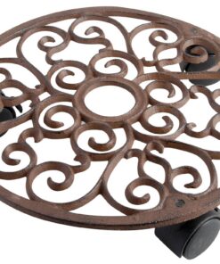 Esschert Design Pflanzenroller - Blumenroller aus Gusseisen, rund, für romantische Zimmer, zur Blumenvorrichung, ca. Ø 2