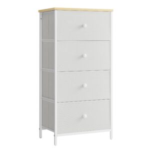SONGMICS Kommode, hoch und schmal, für die Schlafzimmernische, modern und praktisch, weiß-eichenfarben, 4 Schubladen LTS