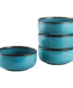 Henten Home Porzellan Blau Salatschüsseln für Frühstuck - Tafelservice für 4 Personen - 26oz Henten Home Steingut Müsl