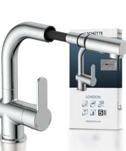 SCHÜTTE 79710 LONDON Badewasserhahn mit Haarbrause für Waschtisch, ideal zum Haarewaschen, chromfarbiger Einhebelmischer