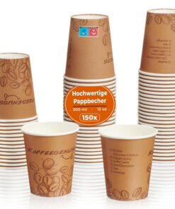MH QUALITY Kaffeebecher To Go - Premium Einweg Pappbecher für Kaffeeohner für 150 Stück | Hochwertige Coffee To Go Beche