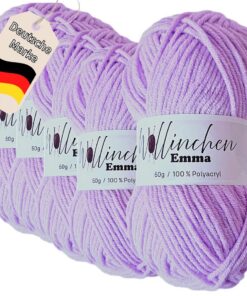 Wolle Emma - 5 x 50g leuchtende Farben - Babywolle zum Stricken, Häkeln, Knüpfen oder Basteln (Flieder) Wolle Emma - l