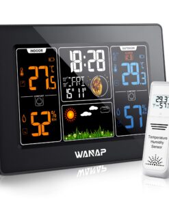 Funkwetterstation DCF Mit Thermometer Und Hygrometer, Digitales Farbdisplay, FavHäNgung Schwarz Funkwetteruhr DCF Mit