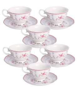 Fanquare Rosa Rose Blume Porzellan Kaffeetasse Set für Vintage Liebhaber, Ideal für Britisches Nachmittagstee-Servieren