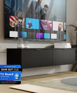 Senna TV-Board Schwarz S140 – Fernseh-Lowboard mit Kabelmanagement für Wohnzimmer | Modern Living Room Sideboard & Kommo