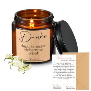 Sinmoe Dankeschön Geschenkset für Hebamme - Duftkerze im Glas aus Sojawachs & positiver Spruch - Geburt & Anerkennung -