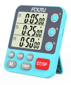 FCXJTU Digitaler 3-Kanäle Küchentimer + Großes Display + Zum Kochen - Lauter Alarm, Magnetisch, Multi-Food, Blau
