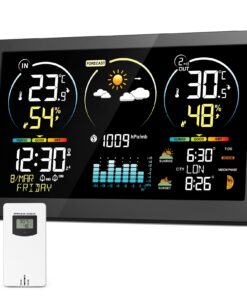 Wetterstation Funk mit Außensensor Digital Farbdisplay Wettervorhersage Temperaturwarnung Schwarz