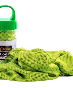 Muxel Cool Down Tuch - Kühlsystem gegen Schweiß für Fitnessliebhaber - Grün, 2 Tücher und Flasche