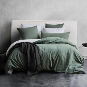 SOULFUL Bettwäsche 100% Baumwolle, Enthalten 1 Bettbezug 155x220 und 1 Kissenbezug 80x80, Salbei Grün mit Reißverschluss
