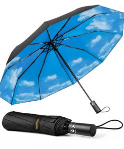 TechRise Regenschirm Sturmfest -10 Rippen Windsicherer Groß Schirm, automatisch kompakt mit einem Knopf Öffnen und Schli