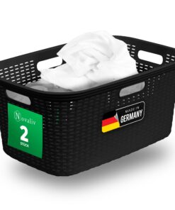 Novaliv 2-Stück Schwarz Rattan Wäschekorb Wäschebox Set - 40L für Bad und Schmutzwäsche, attraktives Haushaltszubehör mi