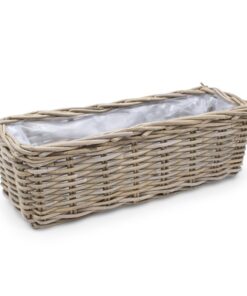 Spetebo Natur Pflanzkasten - eckig - Garten Deko - Flachkorb mit Folie - 60 cm - Rattan Blumentopf