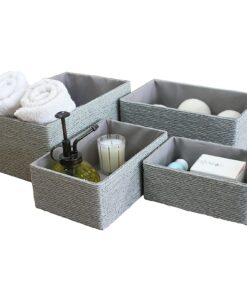 La Jolíe Muse Grau Aufbewahrungskörbe Set 4 - Made aus Flachkorb, perfekt für Schrank, Bad, Schlafzimmer und Wohnzimmer