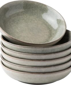 GBhome Steingut Suppenteller 22 cm Set für 6 Personen - Kratzfest, Spülmaschinen- & Mikrowellensicher Pasta Teller Deser