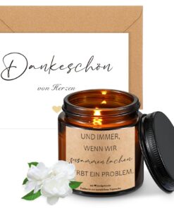 Sinmoe Danke Geschenk für Frauen 200 g Sojawachs Duftkerze im Glas Jasminduft mit Spruch Geburtstagsgeschenk