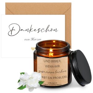 Sinmoe Danke Geschenk für Frauen 200 g Sojawachs Duftkerze im Glas Jasminduft mit Spruch Geburtstagsgeschenk