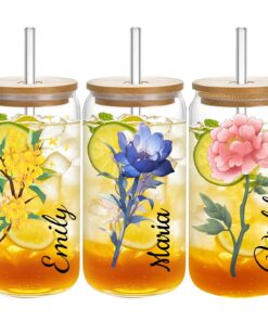 XSTZR Personalisierter Becher für Damen – 16-oz-Becher mit Bambusdeckel und Strohhalm für Eiskaffeeliebhaber – im Büro,