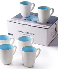 MIAMIO 6 x 350 ml Kaffeetassen Keramik Geschirr Set - Handmade Lumera Kollektion Blau