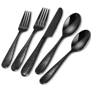 HONKKU 60 Teiliges Gehämmertes Schwarz Besteck Set für 12 Personen | Premium Edelstahl HONKKU 60 Teiliges Gehämmertes.d