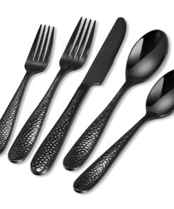 HONKKU Premium Edelstahl 60 Teiliges Gehämmertes Besteck Set 12 Personen, Hochglanzpoliert Spülmaschinenfest für Famili