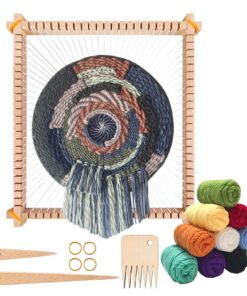 LYKTRIX Kinder Webrahmen Set - Holz-Webstuhl für 4-12 Jahrealte Kinder mit Garn, Nadel & Webkamm - rund/quadratische Wan